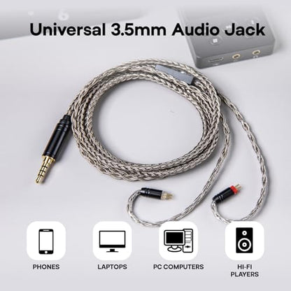 Linsoul Tripowin Zonie 16-Core Silver-Plated SPC IEM Cble w/Omni Mic | HiFi Wired Gaming Earbuds Cable, in-Ear Monitor Upgrade Cable, 1.25m Tangle-Free Wire for Audiophiles, 3.5mm,Recessed 2PIN - size: Recessed 2Pin, style: 3.5mm