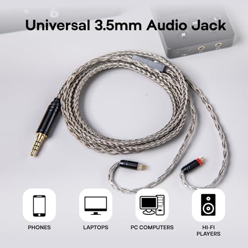 Linsoul Tripowin Zonie 16-Core Silver-Plated SPC IEM Cble w/Omni Mic | HiFi Wired Gaming Earbuds Cable, in-Ear Monitor Upgrade Cable, 1.25m Tangle-Free Wire for Audiophiles, 3.5mm,MMCX - size: MMCX, style: 3.5mm
