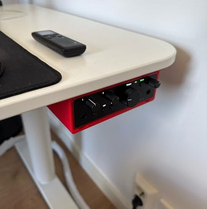Under Desk Mount for Focusrite Scarlett Solo 4th Gen | No-Tool Slide-In Bracket | No Need to Remove Rubber Feet | Under Desk Audio Interface Holder (Red) - color: Red