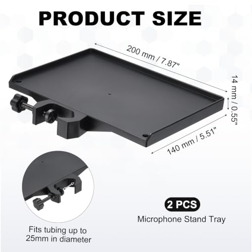 Microphone Stand Tray 7.9x5.5in Microphone Stand Plastic Tray Black 2Pcs| Bubble Bag ABS Plastic Adjustable Clamp-On for Live Streaming Concert Karaoke