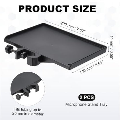 Microphone Stand Tray 7.9x5.5in Microphone Stand Plastic Tray Black 2Pcs| Bubble Bag ABS Plastic Adjustable Clamp-On for Live Streaming Concert Karaoke
