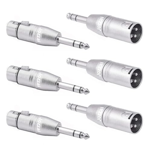 1/4 TRS to XLR Adapter for Microphone, Mixer, 6 Pack(3 Pairs), Silver, 3 Male to 1/4 Connector, 3 Female to 6.35mm Coupler, 3 PIN XLR Adapter Connector, Zinc Alloy with Nickel Plating - size: 3PX2 (Male to Female, Male to Male), style: 1/4" TRS to XLR Ada