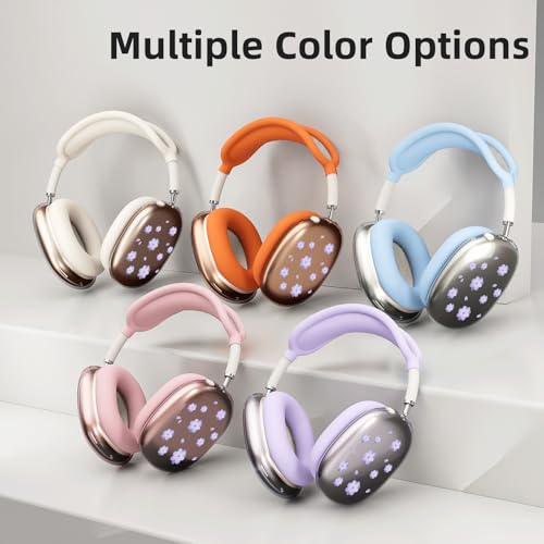 Purple Cherry Flowers Clear Case for Airpods Max Headphones Lovely Floral Soft TPU Ear Cups Cover Anti-Scratch Silicone Ear Pad Protective Case 53 Headband Cover for Apple Airpods Max - color: Purple cherry 11