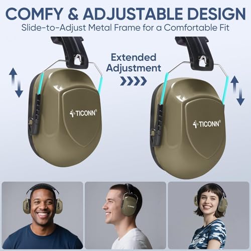 TICONN Noise Cancelling Ear Muffs for Adults, SNR 33dB Hearing Protection, Adjustable Safety Earmuffs for Construction - color: Fde