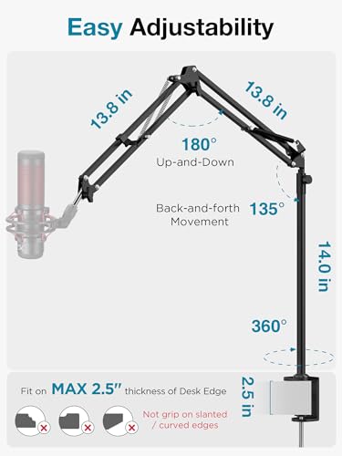 InnoGear Mic Stand Desk Overhead Desktop Microphone Boom Arm for Blue Yeti | Overhead Positioning, 3.3 lbs Weight Capacity, Foldable, Extendable, Rotatable, Easy to Install, Work with Blue Yeti - color: Black, style: High-profile