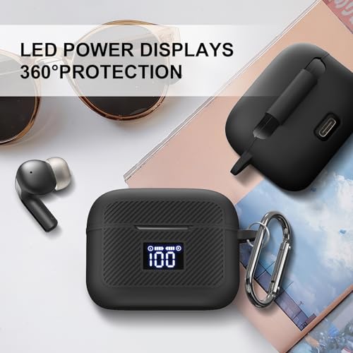 Compatible with TOZO T20 Case Cover, Soft Silicone Skin Case with Keychain, Shock Absorbing and Anti-Drop Protective Case with LED Power Display for Men and Women [Front LED Visible] Black - color: Black