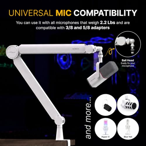 IXTECH Mic Arm White Premium Boom Arm 360° Rotatable Microphone Arm Stand with Desk Mount Fully Adjustable Sturdy and Universal VALIANT WHITE Model - color: 4 VALIANT WHITE