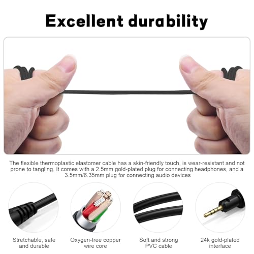 Toxaoii Replacement Audio Cable for Pioneer HDJ-X5, HDJ-X7, HDJ-S7, HDJ-CUE1 Headphones, 2.5 mm to 3.5 mm Aux Cord with 6.35 mm Adapter Stereo Audio Aux Cord 5.8 FT