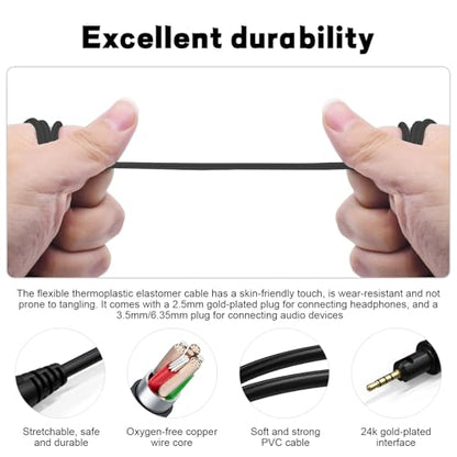 Toxaoii Replacement Audio Cable for Pioneer HDJ-X5, HDJ-X7, HDJ-S7, HDJ-CUE1 Headphones, 2.5 mm to 3.5 mm Aux Cord with 6.35 mm Adapter Stereo Audio Aux Cord 5.8 FT