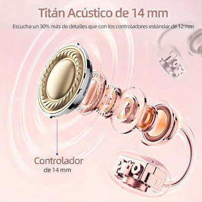 Open Ear buds,Clip On Earbuds Wireless with Touchscreen Case, Lightweight 4g , Bone Conduction Headphones for Running, Workouts , 50H Battery for Glasses wear , small ears,Bluetooth 6.0 , Rose Gold - color: Rose Gold