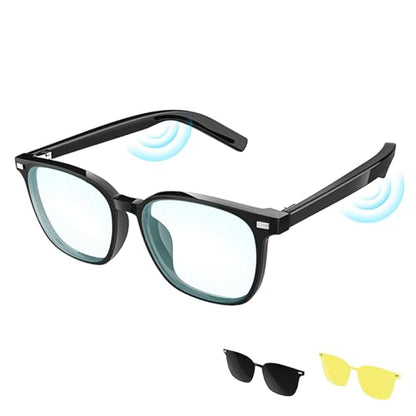 Magnetic Clip-On Bluetooth Glasses, 3-in-1 Interchangeable Lenses (Blue Light, UV400, Night Vision) Smart Audio Eyewear, Built-in Mic & Speaker, Clear Calling for Driving Music Work