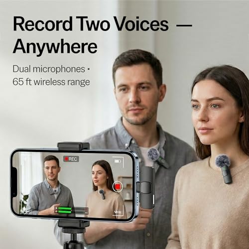 Mini Mic Pro (Latest Model – #1 Microphone for iPhone & Android, Wireless Mini Microphone, Clear Voice, Noise Cancelling, Lavalier Mic for TikTok, YouTube & Interviews (with Charging Case) - style: With Charging Case (All Phones)
