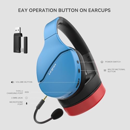 2.4GHz Wireless Gaming Headset for PC, PS5, PS4, Switch, 4-in-1 Bluetooth 5.0 & 3.5mm Wired Mode, AI Noise Cancelling Detachable Mic,3D Stereo Sound Headphones for Laptop, Mac, Xbox Series, Nintendo