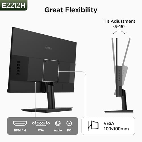 KOORUI 22 Inch Computer Monitor FHD 120Hz VA VESA Low Blue Light, E2212H | Adaptive Sync, 4000:1 Contrast Ratio, Ultra-Slim Display, HDMI 1.4/VGA, Tilt Adjust, Compact for Dorms, Study and Office - size: 22