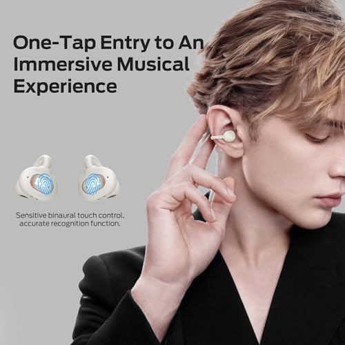Monster Open Ear AC339 Earbuds, Bluetooth 6.0 Earphones Stereo Sound, Open Ear Clip Wireless Earbuds 40 Hours Playback, with Smart Digital Display Design, Touch Control, IPX6 Waterproof,Beige