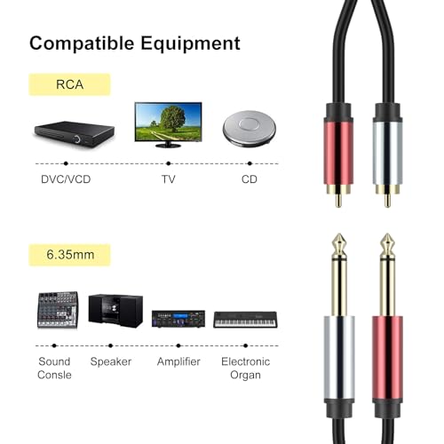 RCA to 1/4 Cable, Dual 1/4 inch TS to Dual RCA Stereo Audio Interconnect Cable, Gold Plated Heavy Duty 2X 6.35mm 1/4 inch Male TS to 2 RCA Male Adapter Cable (Style A, 3Feet) - size: 3Feet, style: style A