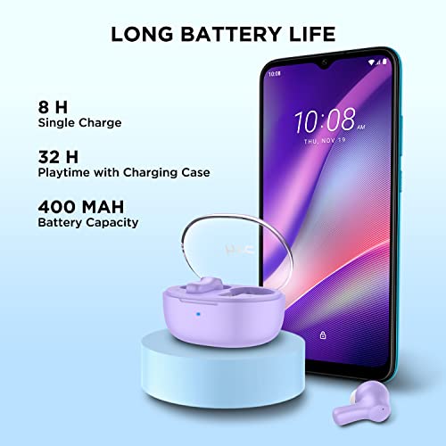 HTC True Wireless Earbuds 1 Bluetooth 5.3 Earphones, in-Ear Headphone ENC Noise Cancellation with Transparent Charging Case, 32-Hour Playtime/Built-in Mic/Touch Control -Crystal Purple - color: Purple