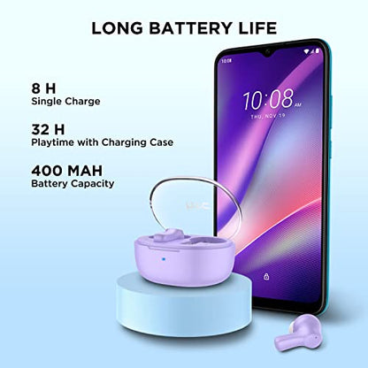 HTC True Wireless Earbuds 1 Bluetooth 5.3 Earphones, in-Ear Headphone ENC Noise Cancellation with Transparent Charging Case, 32-Hour Playtime/Built-in Mic/Touch Control -Crystal Purple - color: Purple
