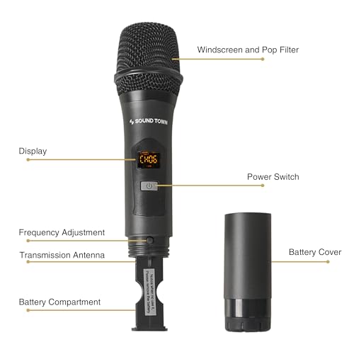 Sound Town 200 Channels Wireless Microphone Karaoke Mixer System, with 4 Metal Handheld Microphones, Optical (Toslink), AUX, for Smart TV, Home Theater, Sound Bar (SWM16-4MEGA) - color: Black & Gray & Blue & Orange