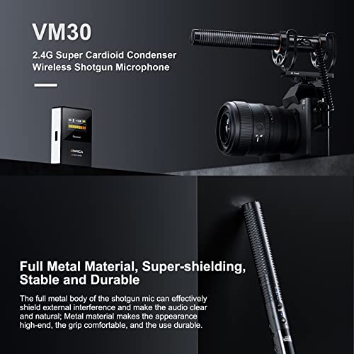 COMICA CVM-VM30 2.4G Super Cardioid Wireless Shotgun Microphone for Camera | Condenser Microphone for Smartphone, and PC with 75/150Hz, Universal Video Microphone for Filmmakers, Vloggers