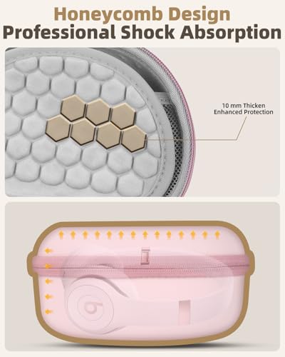 Hard Case for Beats Solo 4/Solo 3/Studio Pro/Studio3 On-Ear Headphones | Universal Portable Travel Organizer Bag, with Honeycomb Lid Protection - color: Pink