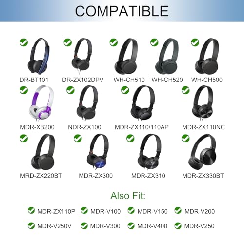 GEVO Ear Pads Replacement for Sony WH-CH500/CH510/CH520,MDR-ZX100/ZX110/ZX110NC/ZX220/XB200/ZX300/ZX330BT,MDR-V100/V150/V200/V250/V300/V400, Protein Leather Earpads Ear Cushions for DR-BT101 (Black)