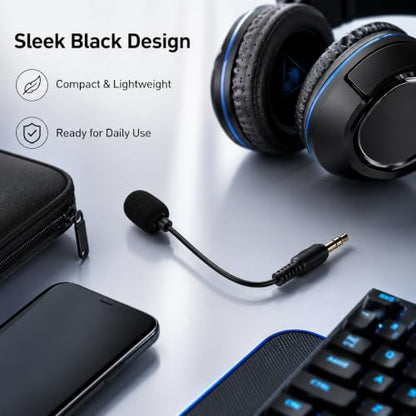 Headset Microphone, 3.5mm Plug, Adjustable 360 Degrees Bendable Jack, Black, for Gaming Headsets, Mic Headsets Accessories