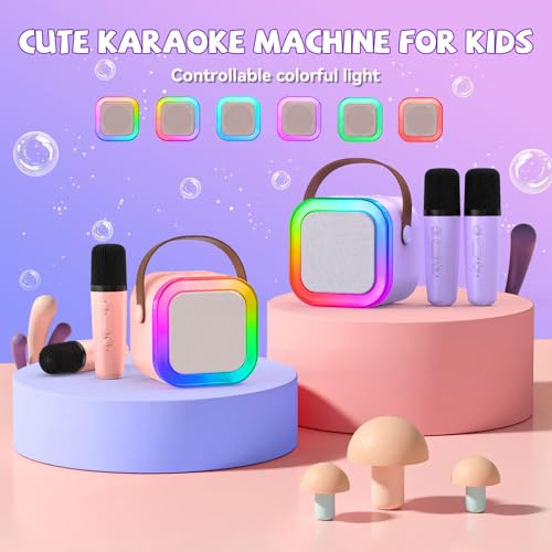 CscyyAmz Mini Karaoke Machine for Kids Girls Boys - Birthday Gifts for Ages 4 5 6 7 8+ Year Old - Portable Bluetooth Speaker with 2 Wireless Microphone - Kids' Instrument Accessories - Purple - style: Purple