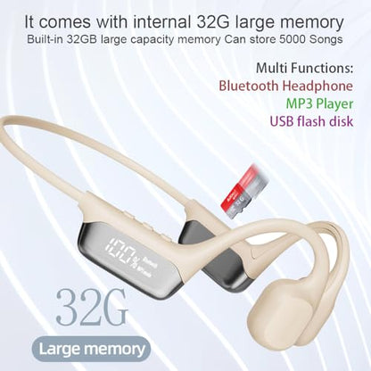 IHAO Swimming Headphones True Bone Conduction Open Ear Headset MP3 Player Built-in 32G Memory IP68 Underwater Waterproof Stereo Bluetooth Earphone for Driving Bicycling Running Skiing-White - color: Swim Headphone White
