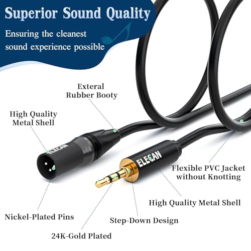 3.5mm (1/8 Inch) TRS Aux Male to XLR Male Cable 6 Ft, Balanced Professional Shielded Stereo Microphone Cable Cord, Gold Plated for DSLR Camera Mixer Headphones with 3.5 to 6.35mm Adapter+Ties - size: 6FT, style: 3.5mm to XLR Male