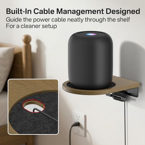 Wooden Wall Mount for HomePod 1st & 2nd Gen, Speaker Wall Bracket for Homepod Wall Mount with Hidden Cable Management, Reinforced Metal Bracket, Space-Saving Design with Enlarged Platform, 1 Pack