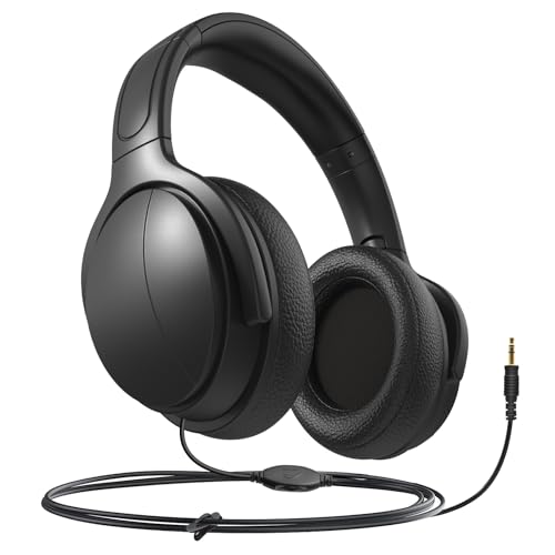Extra Long Cord TV Headphones with Volume Control for Seniors - size: 9.6FT Black without Microphone