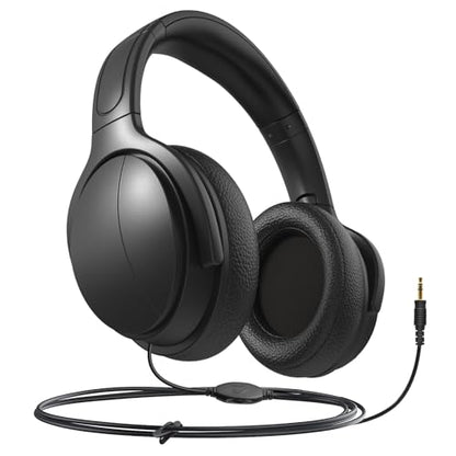 Extra Long Cord TV Headphones with Volume Control for Seniors - size: 9.6FT Black without Microphone