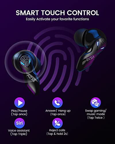 EKSA Wireless Gaming Earbuds, Bluetooth Headphones for Mobile Gaming, Switch, Music - 38ms Ultra Low Latency - 36 Hours Playtime - Game/Music Mode - Built in Mic - Noise Isolation