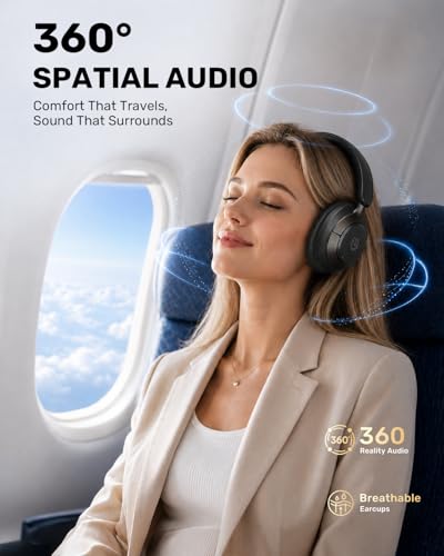 Boean Active Noise Cancelling Headphones, Bluetooth 6.0 Wireless Over Ear Headphones with 120H Playtime, 360° Spatial Audio & 5 ENC Mics, Soft Memory Foam, Transparency Mode for Office Travel Gaming