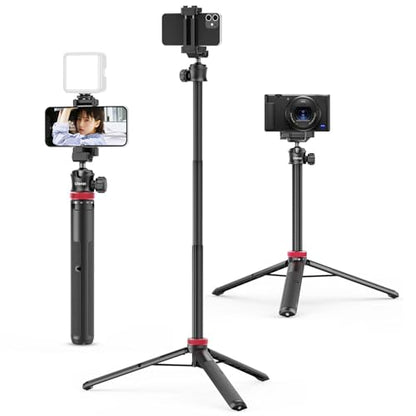 ULANZI MT-44 Auto Open Phone Tripod, 59" Extendable Selfie Stick Vlog Stand | 2-in-1 Phone Clip, Cold Shoe, 360° Ball Head Camera Tripod for iPhone Sony DJI Osmo Pocket 4 Nano Luna, Portable for Travel - color: BLACK