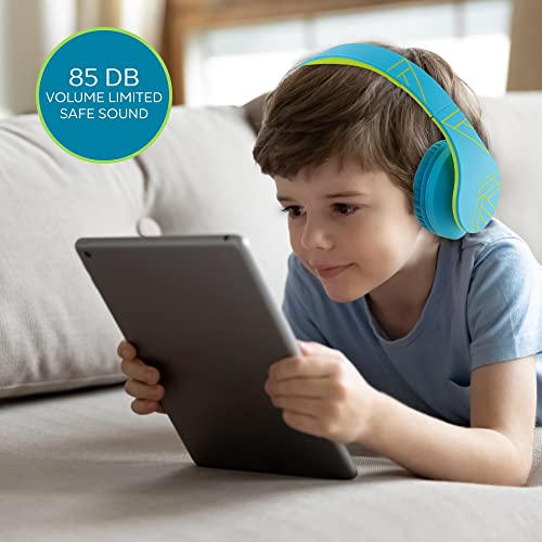 PowerLocus Kids Headphones Over-Ear, Bluetooth Wireless Headphones for Kids,with Microphone, Safe 85DB Volume Limited, Foldable with Carry Case, Audio Cable, Micro SD mode for Online Classes,PC,Phones - color: Blue/Green