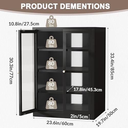 Metal Media Cabinet with 13-Color LED Lights, Stereo Cabinet with Glass Doors & Adjustable Shelves Audio AV Rack with Cable Management, Black - color: Black, style: FloorSeal + RGB Lights