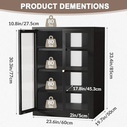 Metal Media Cabinet with 13-Color LED Lights, Stereo Cabinet with Glass Doors & Adjustable Shelves Audio AV Rack with Cable Management, Black - color: Black, style: FloorSeal + RGB Lights