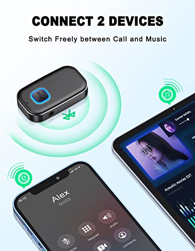 COMSOON Bluetooth AUX Adapter for Car, Wireless Audio Receiver | Noise Reduction Bluetooth Receiver for Music/Hands-Free Calls/Home Stereo/Speaker, 16H Battery Life/Dual Connect (All Black) - color: All Black