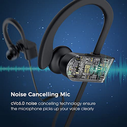 Sport Bluetooth Headphones with Microphone, 16H Deep Bass Running Headphones Wireless, IPX7 Waterproof Wireless Earbuds with Ear Hooks, CVC 6.0 Noise Cancelling Earbuds for Calls, 2-Pack | Bluetooth Earbuds in-Ear with Earhooks, IPX7 Waterproof Sports Ear