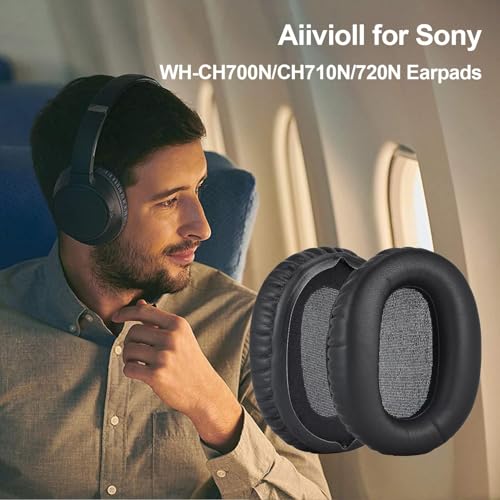 Aiivioll CH710N/WH-CH700N Replacement Ear Pads Protein Leather Suitable for WH-CH720N, WH-CH710N, WH-CH700N, WH-XB900N, WH-RF400, MDR-10R Headphones, Sound Isolating Foam Ear Pads (Black) | Black, Soft Protein Leather Ear Cushions with Memory Foam Compati