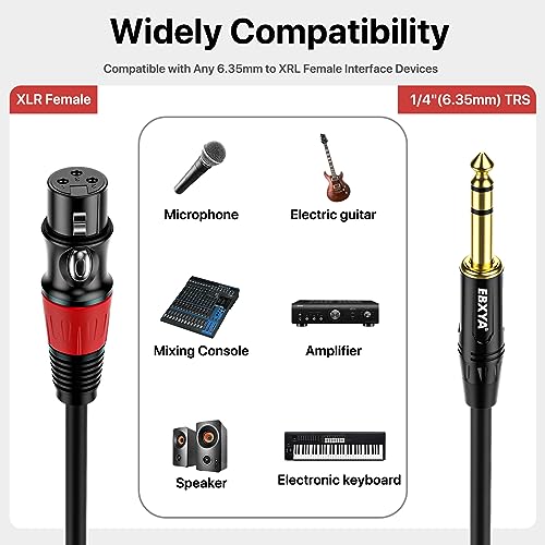 EBXYA 1/4 TRS to XLR 3ft 2Pack - 6.35mm 3Pin Balanced Female Audio Cable | Double Shielding, Oxygen-Free Copper, for Mixers, Amps, Studio Recording - size: 3 feet-2 Pack, style: TRS to XLR Female