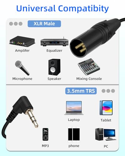3.5mm to XLR Coiled Cable, Right Angle 1/8 Inch Mini Jack TRS Stereo Male to3 Pin XLR Male Microphone Audio Cord Adapter for MP3 Players,Laptops,Speakers（50CM/1.65FT） - style: male to male