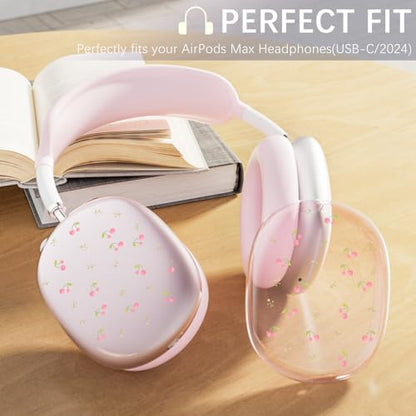 Silicone Case Cover for AirPods Max Headphones, Clear Cute Cherry Soft TPU Ear Cups Cover/Ear Pad Case Cover/Headband Cover for AirPods Max (2024/2020), Pink - color: Cherry/Pink