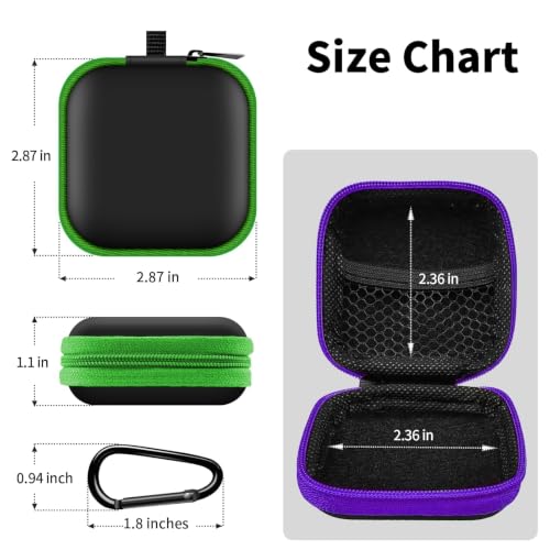 2 Pack Square Earbud Case Storage Bag with Carabiner, Purple/Green - color: B2-Purple/Green