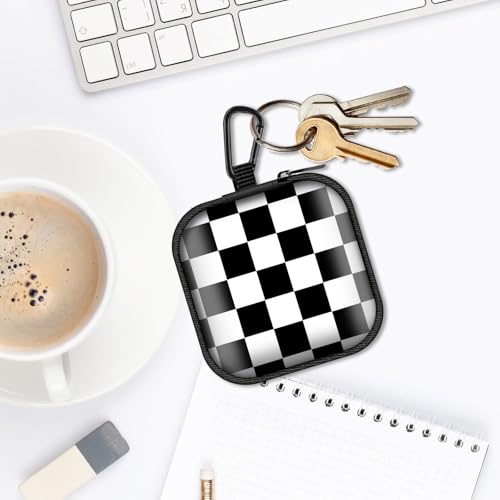 Square Data Cable Earbud Charger Coin Storage Bag Shockproof and Drop-Proof EVA Material Compatible with AirPod(Blakc White Checkerboard) - color: Blakc White checkerboard