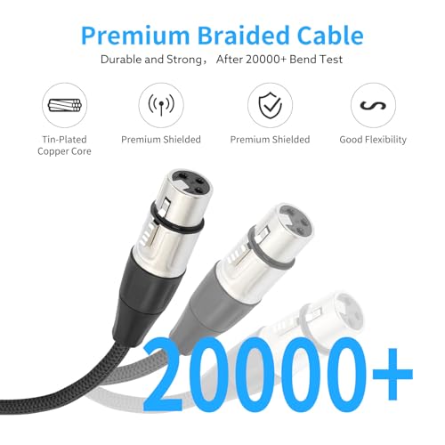XLR Splitter Cable, Devianl XLR y Splitter 2 Female to 1 Male, Balanced Dual Female to Male Microphone Cord Adapter Combiner, 2 FT, 2 Pack - color: 2FT/ 2 Pack