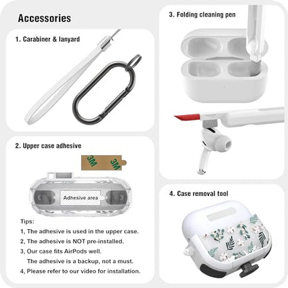 WENEW Case for AirPods Pro & Pro 2 Case Cover Secure Lock Automatic Snap Switch Clip Cleaner Kit Lanyard Women Stylish Leaf Full Body Hard Shell Front LED Visible (Green Leaves, AirPods Pro & Pro 2) - color: Green Leaves, size: AirPods Pro & Pro 2
