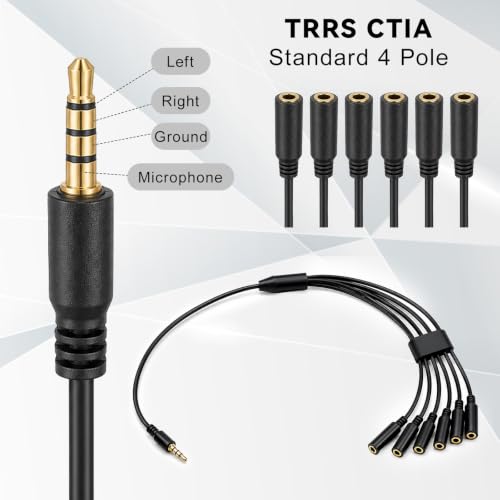 3.5mm Aux Headphone Splitter, Audio Jack Splitter 1 to 6 Ways 1/8inch Male to 6 Female Audio Headphone Cord for Phone Laptop Headset 1.5ft